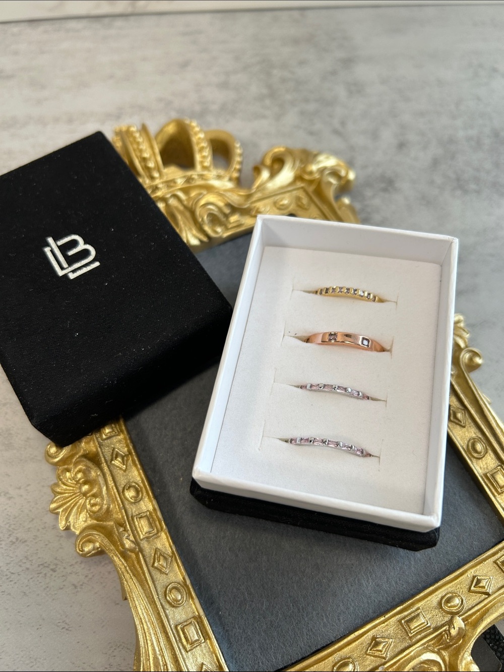 3-Piece Mixed Metal CZ Stacking Ring Set - Gold, Rose Gold, Silver